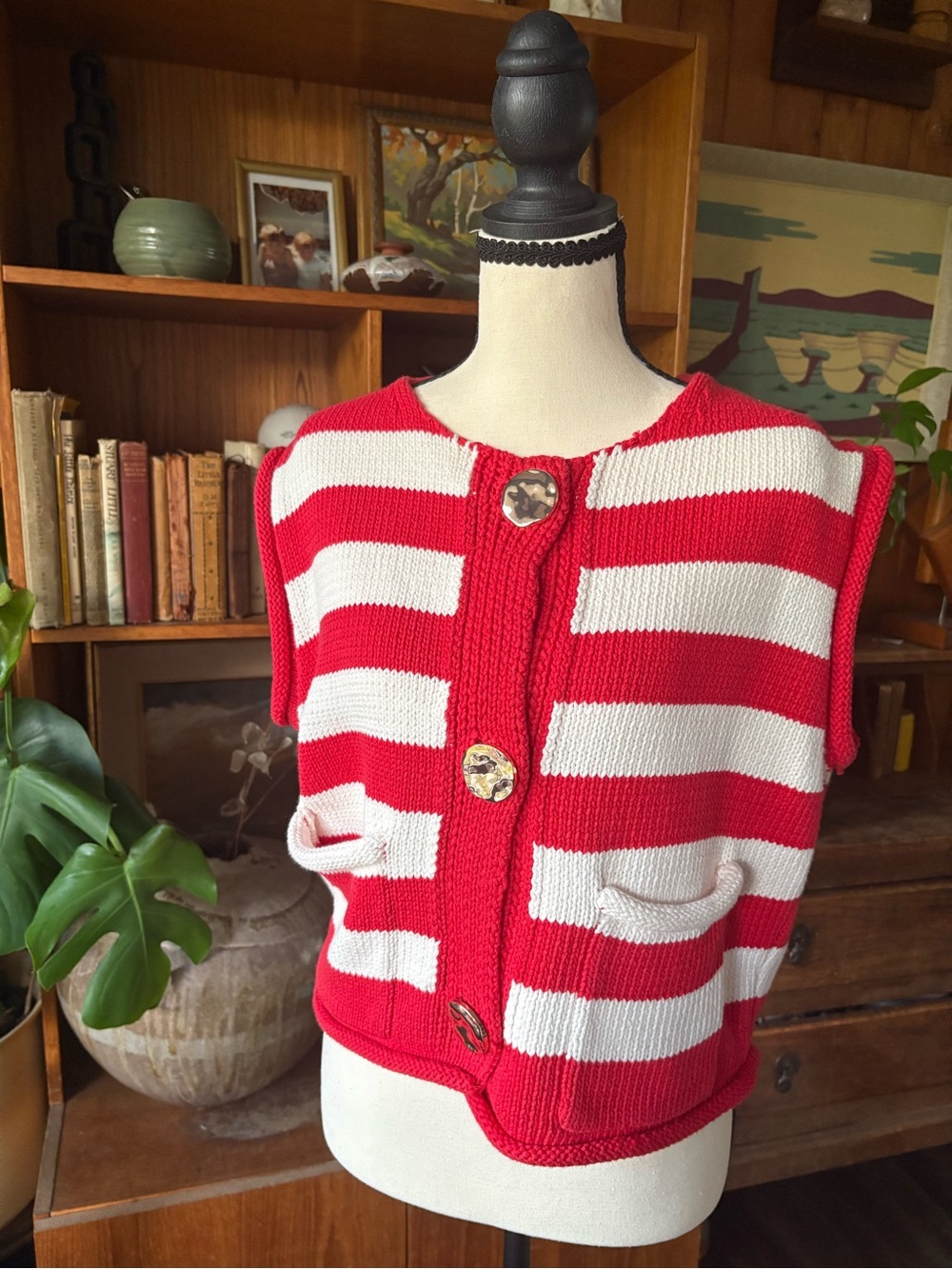 Nautical Stripe 100% Cotton Sleeveless Cardigan House of Harlow M